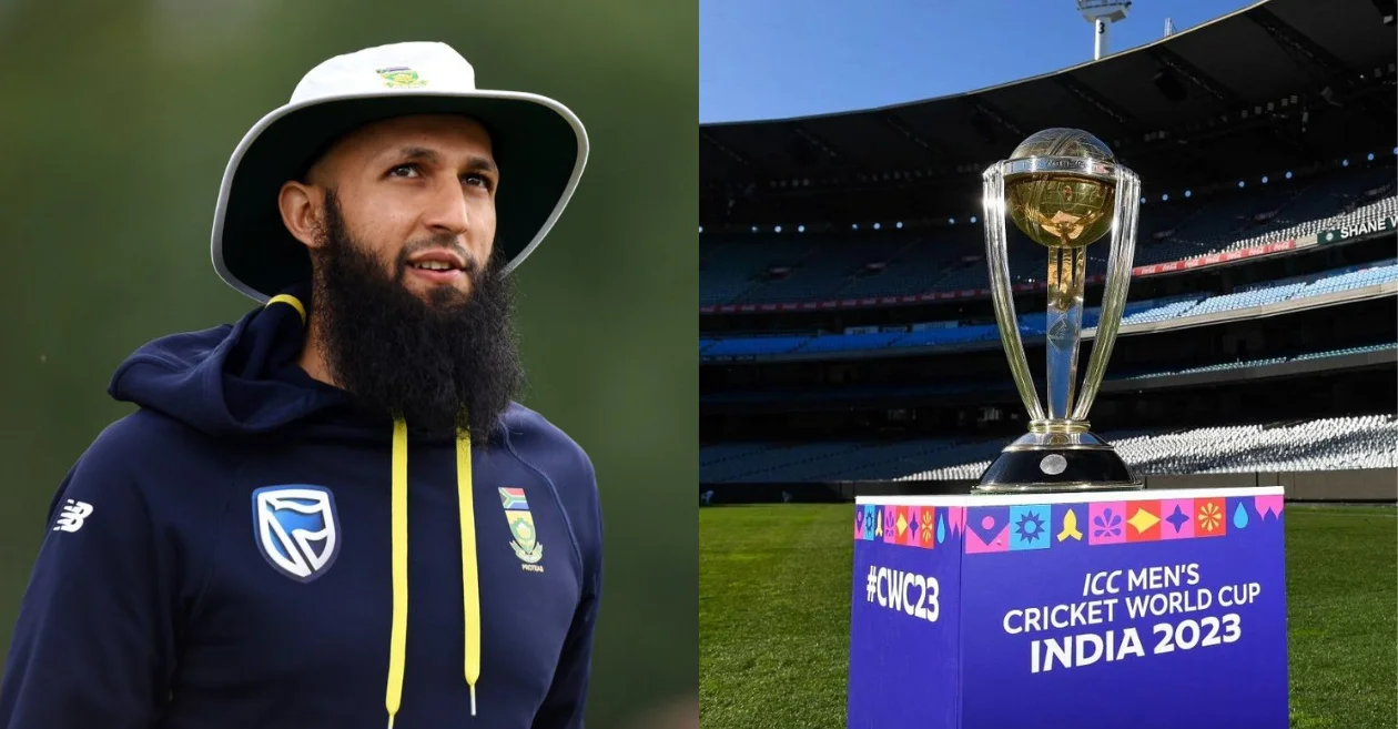 Hashim Amla and ICC Mens Cricket World Cup 2023 Trophy