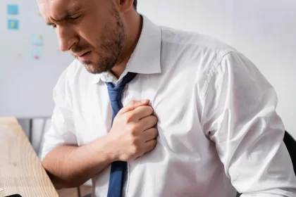 man at work chest pain